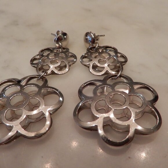 Handmade Italian Floral 925 Silver Dangle Earrings - Picture 2 of 2